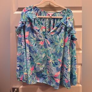 Lilly Pulitzer Vibrant Floral Blouse - Blue and Pink